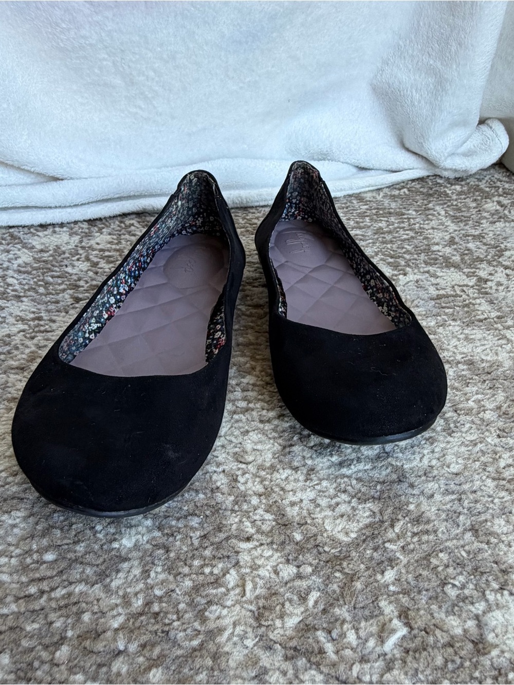 Jellypop Black Suede-Look Quilted Insole Ballet Flats